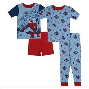 Spiderman Big Boys Tops, Pant and Short Pajama, 4 Piece Set size 6